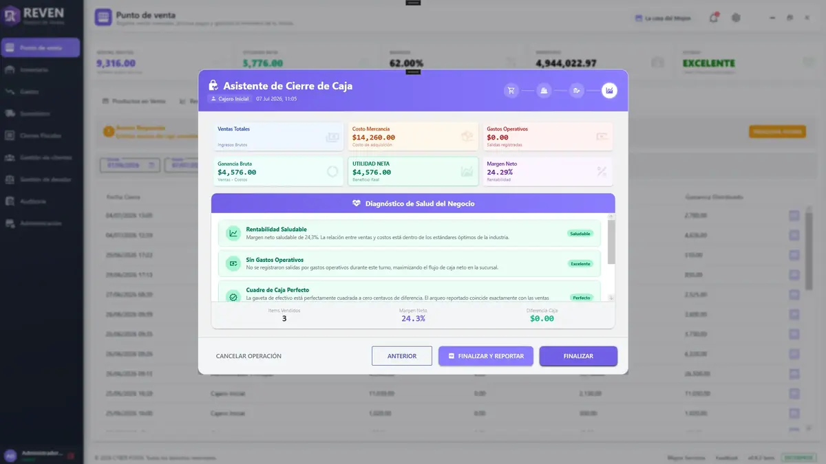 Cierre de turno a ciegas en Reven