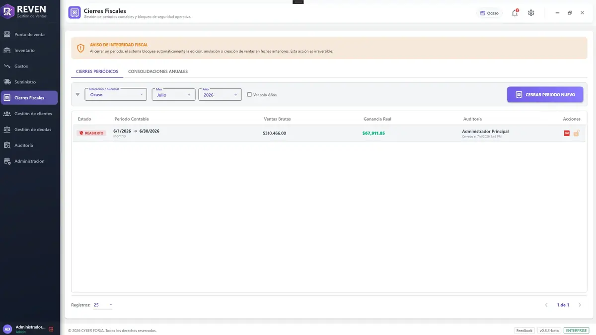 Cierres fiscales periódicos en Reven
