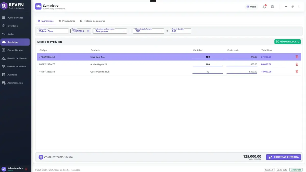 Registro de compras a proveedores en Reven