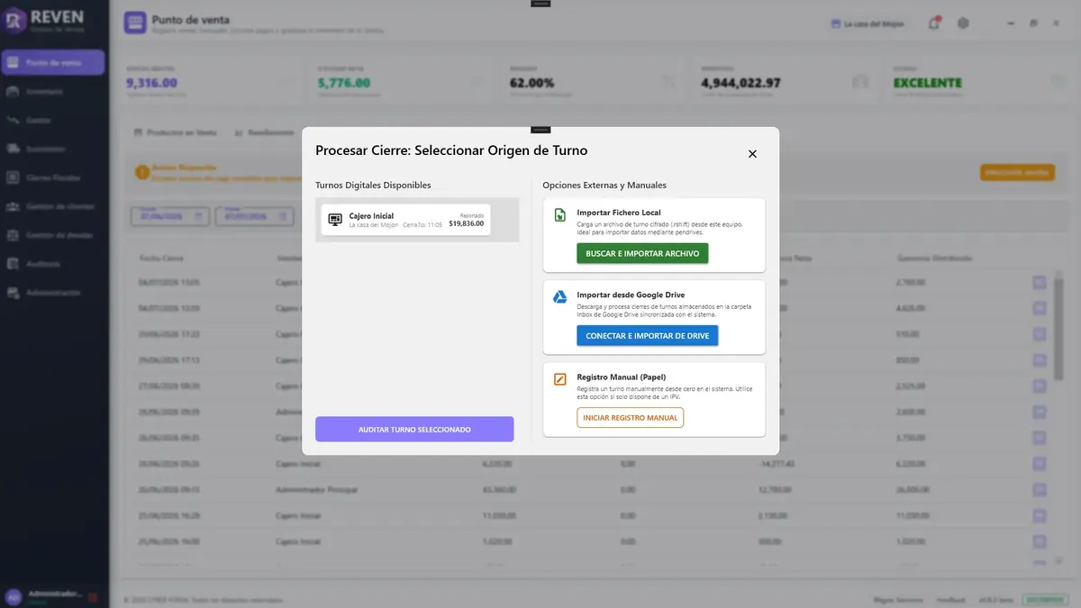 Procesar el cierre de una sucursal en Reven desde archivo local o Google Drive